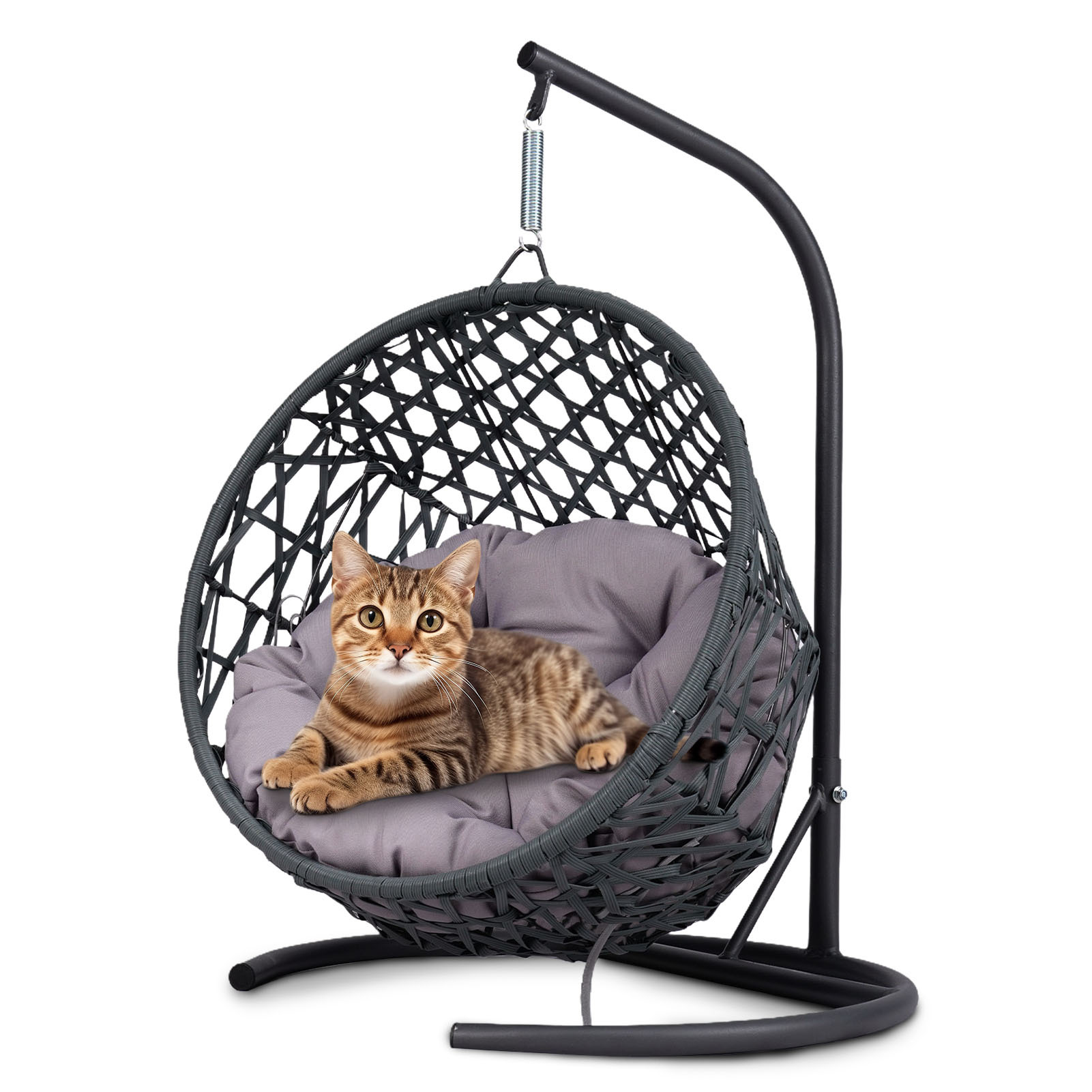 Cat Swing Bed With Stand And Cushion, Rattan Look Cat Egg Chair, Indoor Hanging Swing Cat Bed, Suitable For Cats, Small Dogs And Small Animals, Gray, Prohibited Platform Temu, Shein